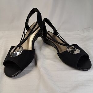 IMPO Black, Silver & Gold Slingback Wedge Sandals Women's Size 6½